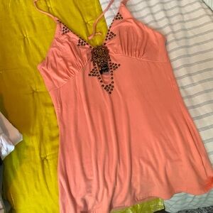 Peach color beaded halter top. So darn cute.